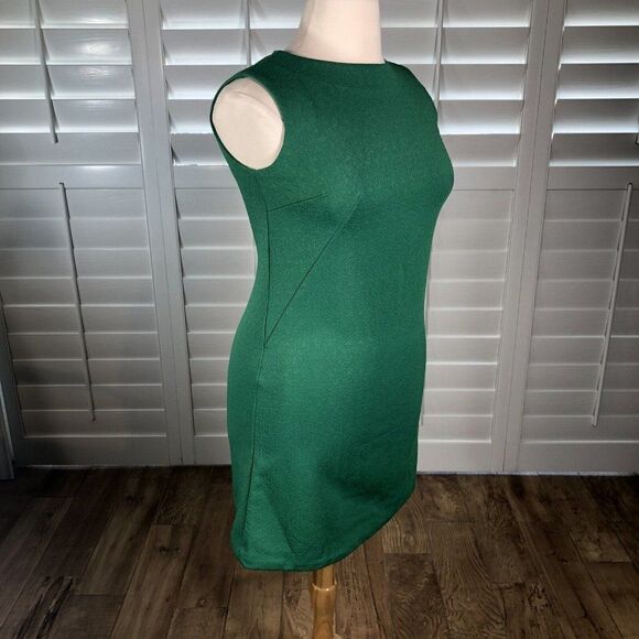 Vtg 70s Handmade Green Day Dress Large Sheath Sleeveless Wiggle Polyester Knee - Picture 2 of 12